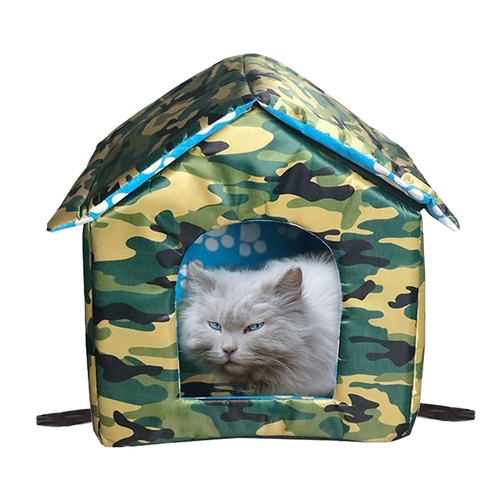 Cat Houses for Outdoor Cats, Feral Cats Dogs House, Weatherproof Warm and Insulated Cat House with Transparent Curtain Pet House, Stray Cats Shelter (Camouflage Green, Medium-Houses)