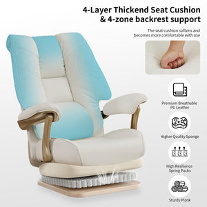 Big and Tall Executive Office Chair with Footrest, 400LBS Capacity Ergonomic High-Back Desk Office Chair with Lumbar Support, Padded Armrests & Thick Cushion, White PU Leather Chairs