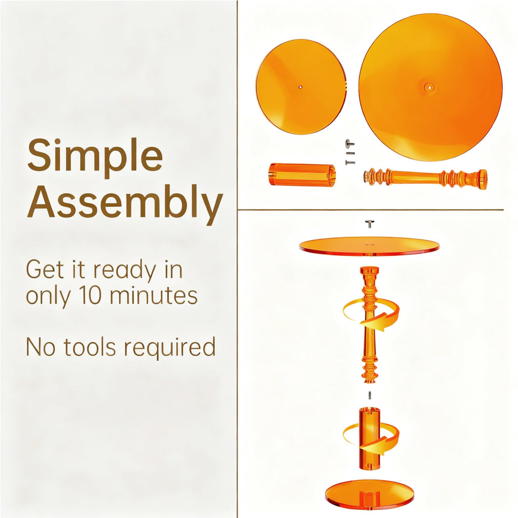 Modern Acrylic Side Table, Round Clear End Table for Living Room,Bedroom Lobby and Office Easy Assembly (Orange, Large)