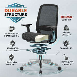 Ergonomic Office Chair - High-Back Mesh Desk Chair with Adjustable Lumbar Support 4D Armrests for Long Hours Sitting Black