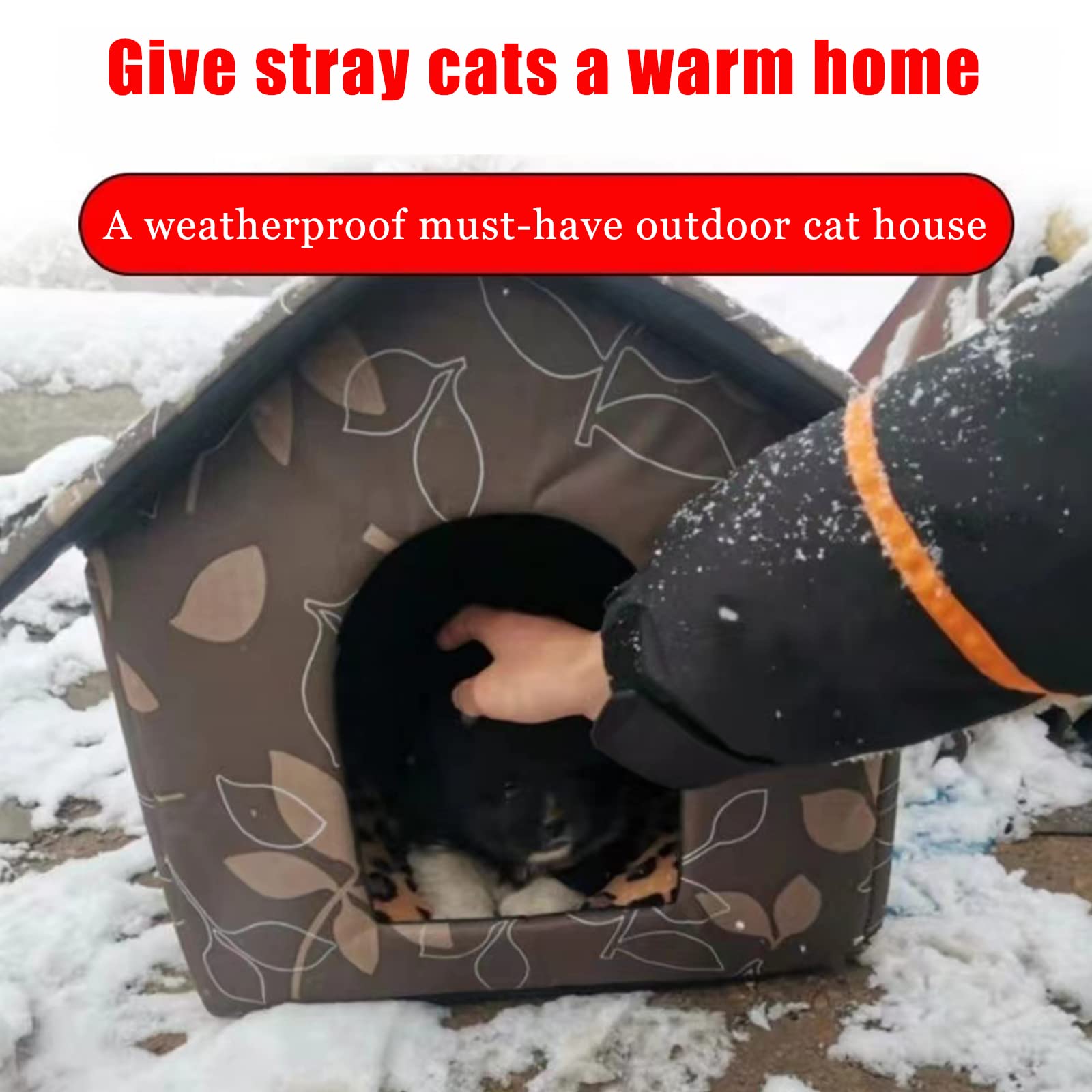 Outdoor Cat House, Cat Houses for Outdoor Cats, Weatherproof Warm and Insulated Cat House with Transparent Curtain Pet House, Stray Cats Shelter (Shabby Chic, Medium-Houses)