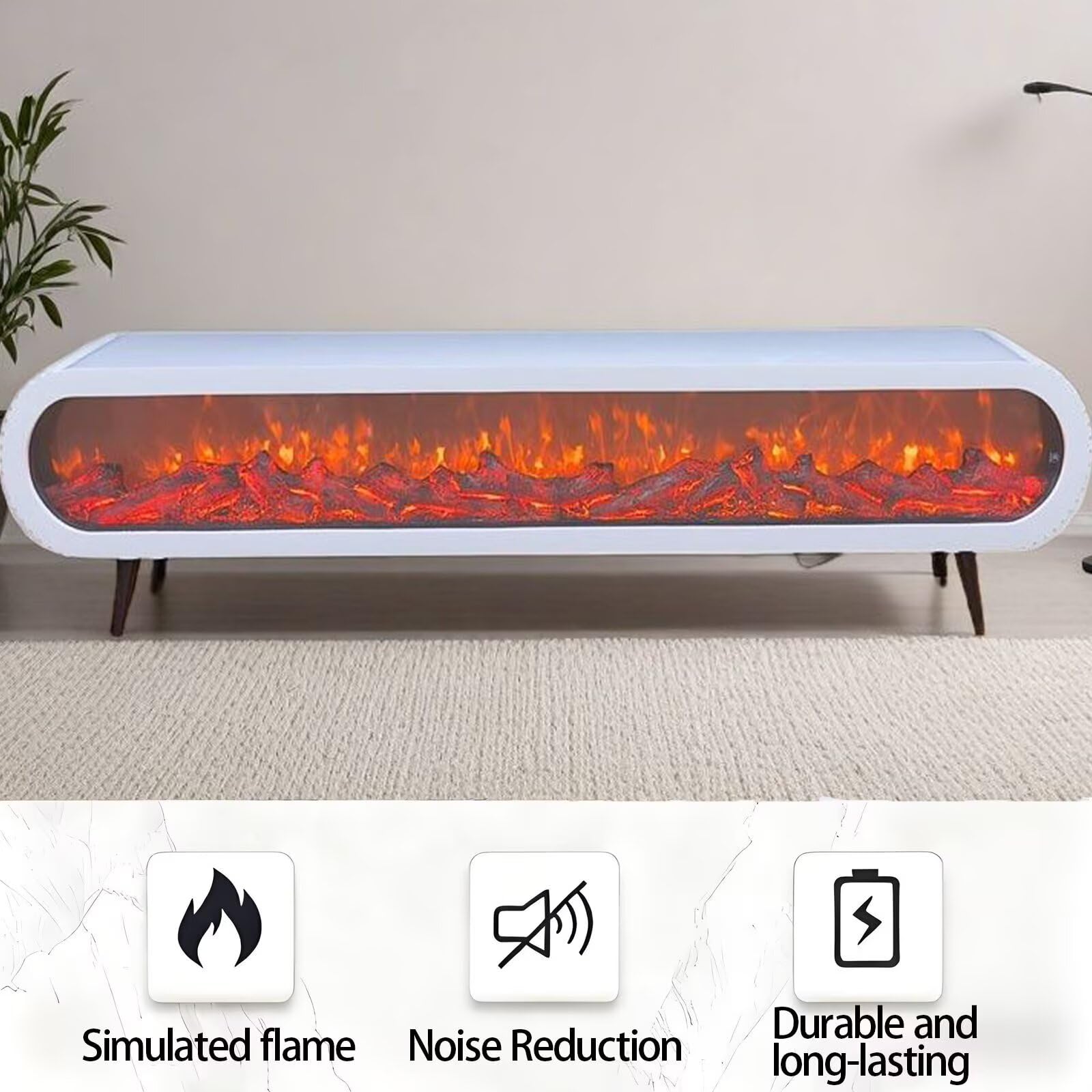 Electric Fireplace - Indoor Electric Fireplace with Mantel Includes White Modern Style, Freestanding TV Stand with Decorative Faux Flame & Curved Corner for Living Room