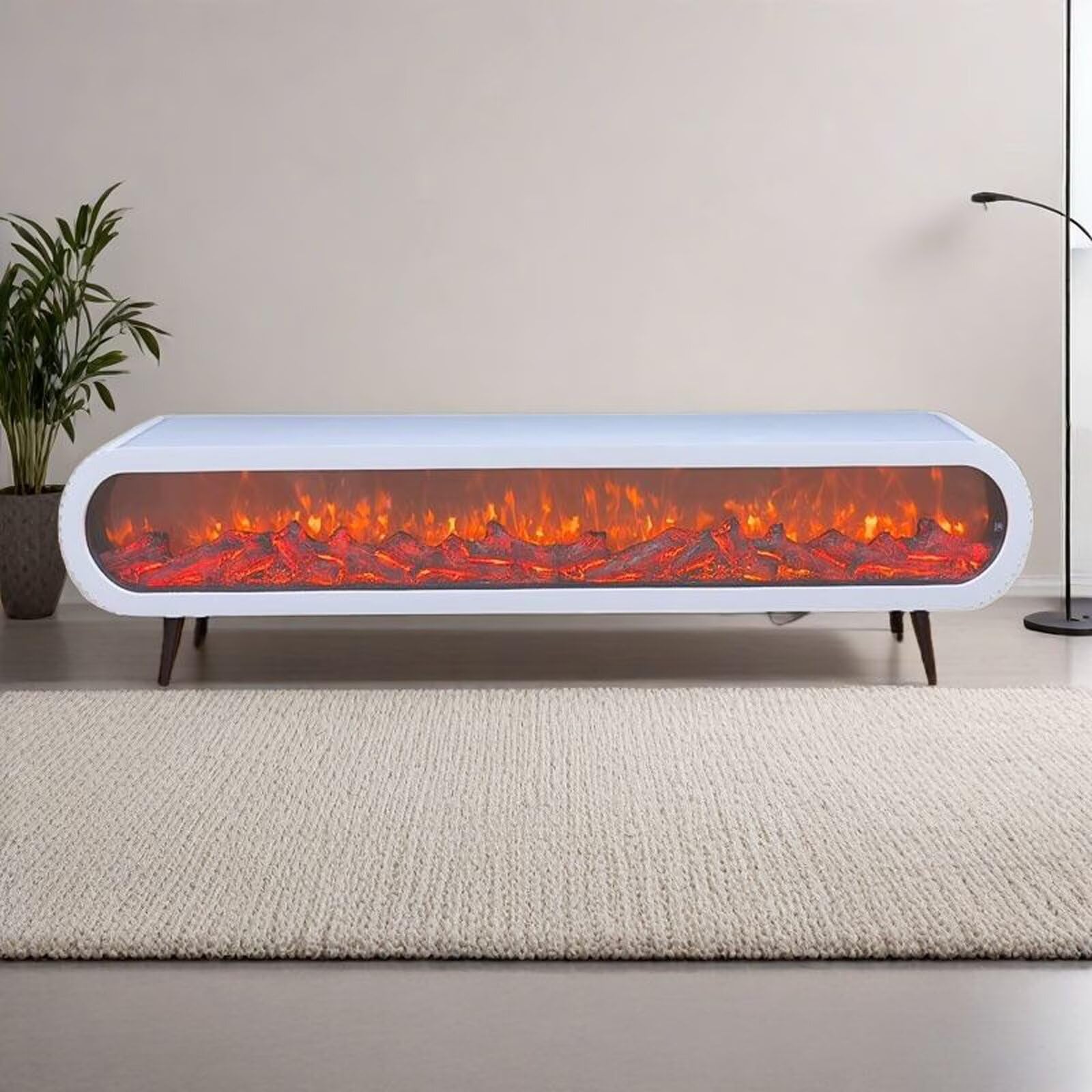 Electric Fireplace - Indoor Electric Fireplace with Mantel Includes White Modern Style, Freestanding TV Stand with Decorative Faux Flame & Curved Corner for Living Room