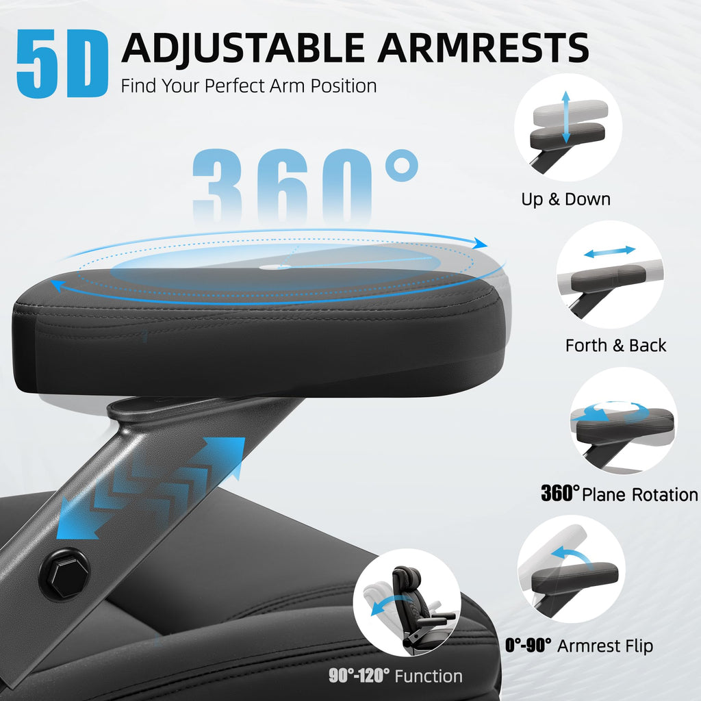 Office Chair Big and Tall, Desk Computer Chair for Heavy People, Oversized Executive Gaming Chair, Extra Wide 500LBS Ergonomic Comfy Office Chair with Adjustable Lumbar Support & 5D Flip Arms
