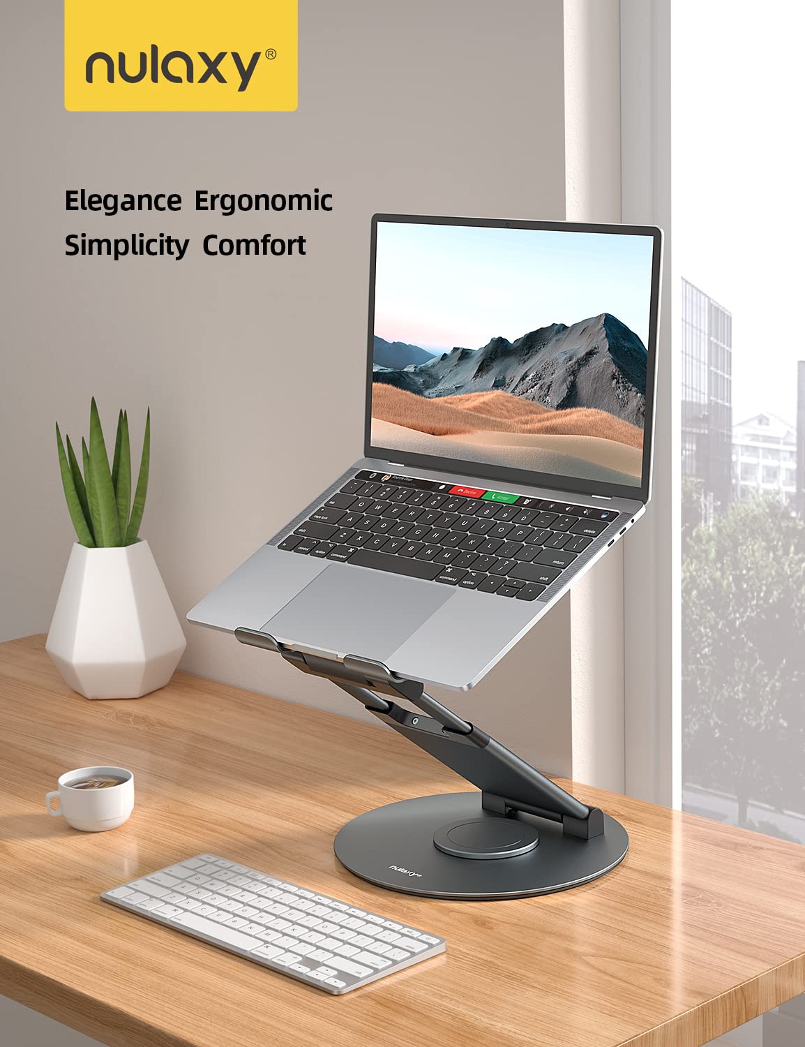 360 Rotating Laptop Stand for Desk Adjustable Height Swivel Pull Out Design Ergonomic Laptop Riser Standing Desk Converter Fits All 10-17" Laptops Computer MacBook, Gray