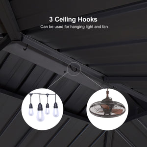 6.5' X 10' Hardtop Grill Gazebo for Patio Permanent Aluminum Barbeque Shelter Gazebo Canopy with Ceiling Hook and Shelves Double Tiered Grey Outdoor BBQ