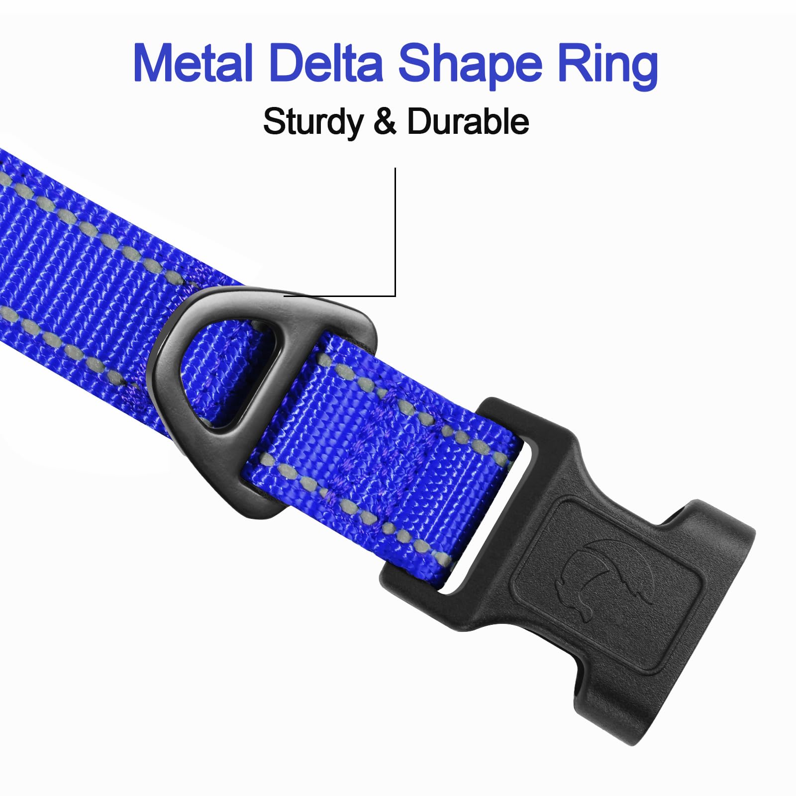 Reflective Dog Collar, Soft Neoprene Padded, Metal D-Ring, Nylon Pet Collar Adjustable for Small Dogs, Navy Blue, S