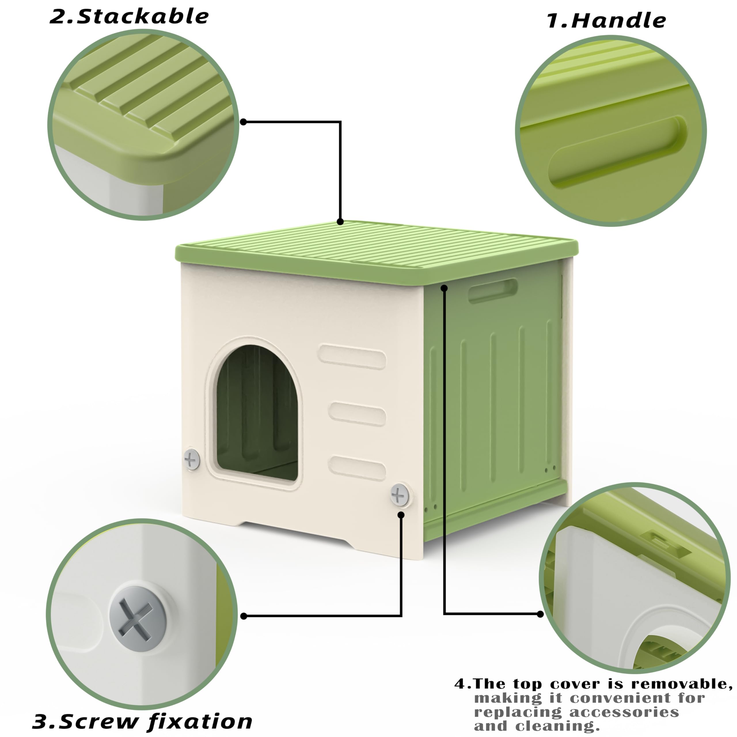 Stackable Cat House for Outdoor Indoor Use, Feral Cat Shelter Weatherproof Waterproof Elevated (Medium)