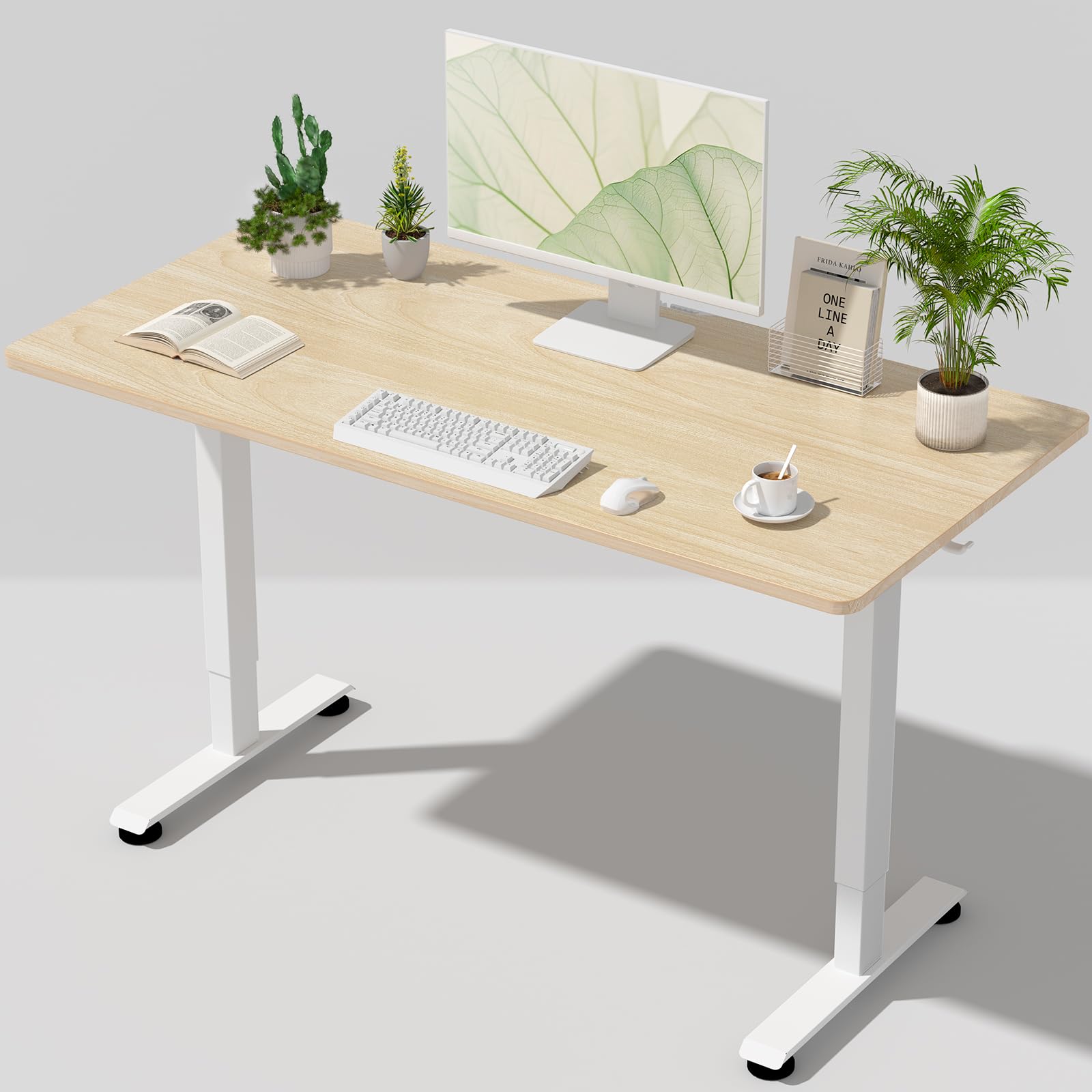 55 Inch Large Electric Standing Desk, 4 Memory Heights Adjustable,Sit to Stand Up, Work Home Office Computer Table for Study, Walking Pad, Writing, and Games, Wooden Desktop Desks, Nature Wood