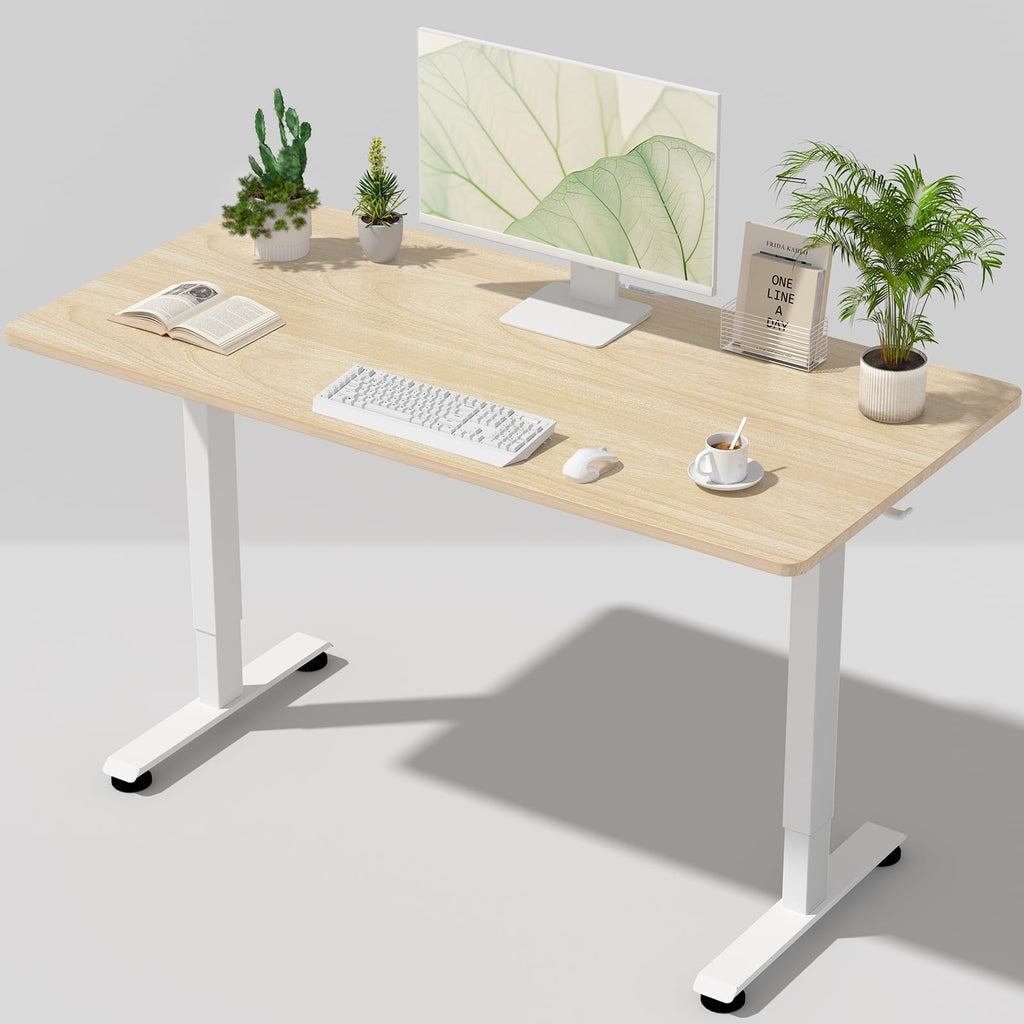 55 Inch Large Electric Standing Desk, 4 Memory Heights Adjustable,Sit to Stand Up, Work Home Office Computer Table for Study, Walking Pad, Writing, and Games, Wooden Desktop Desks, Nature Wood