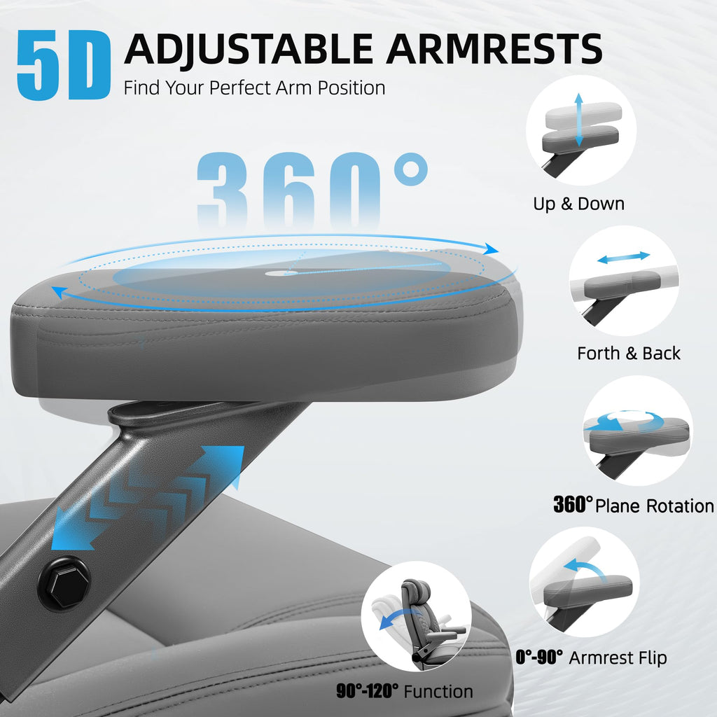 Office Chair, 5D Flip Arm Ergonomic Desk Chair with Adjustable Lumbar Support for Back Pain, Extra Wide 500LBS Comfy Big and Tall Office Chair, Executive Leather Computer Game Chair for Heavy People