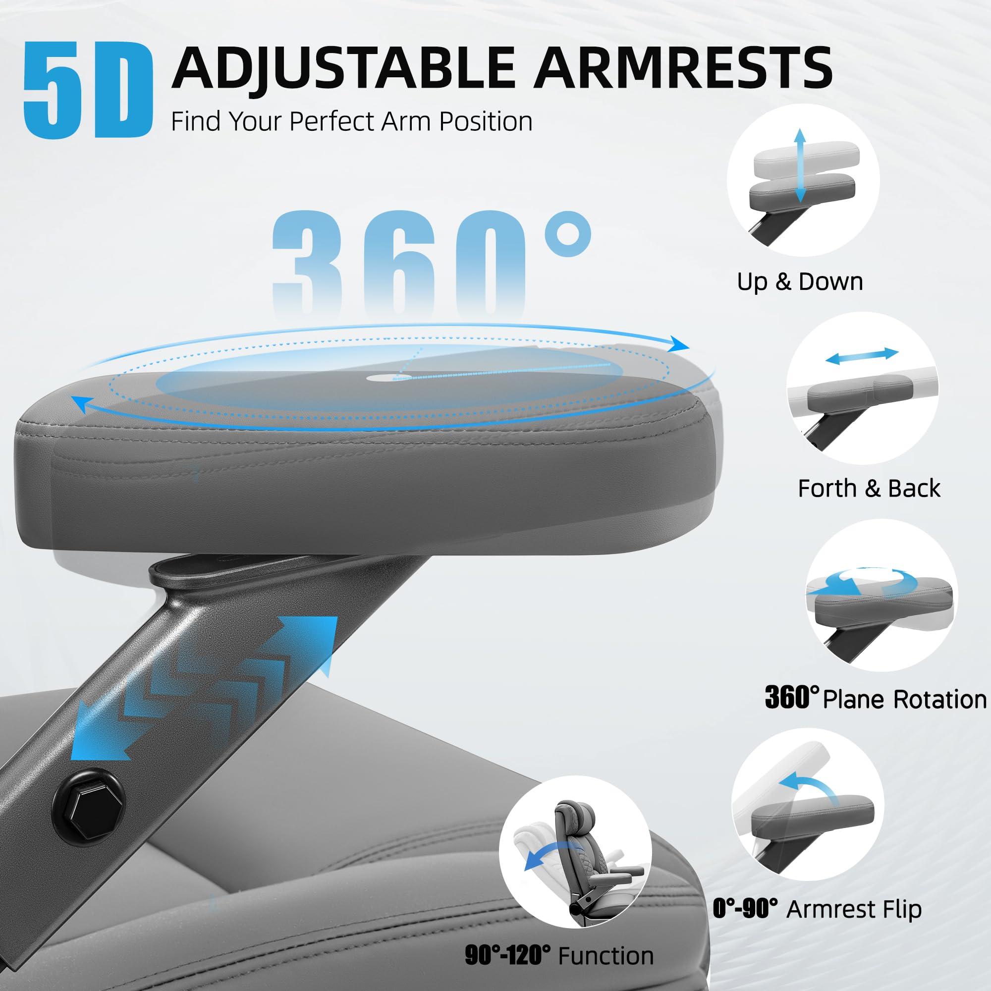 Office Chair, 5D Flip Arm Ergonomic Desk Chair with Adjustable Lumbar Support for Back Pain, Extra Wide 500LBS Comfy Big and Tall Office Chair, Executive Leather Computer Game Chair for Heavy People