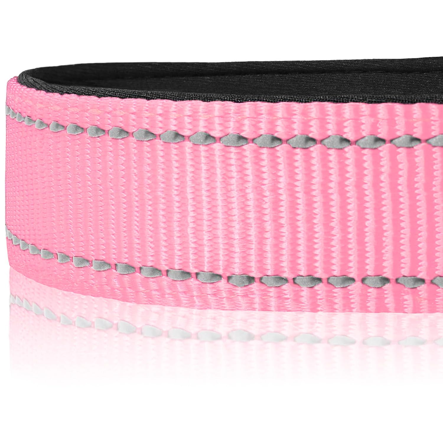 Reflective Dog Collar, Soft Neoprene Padded, Metal D-Ring, Nylon Pet Collar Adjustable for Medium Dogs, Pink, M