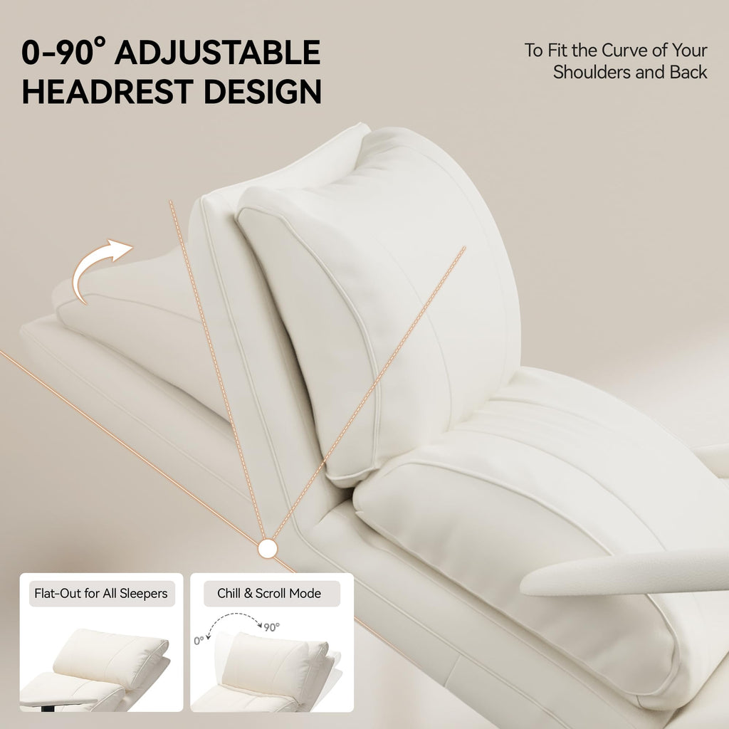 Reclining Office Chair with Adjustable Headrest and Footrest, 170° Ergonomic Comfortable Office Chair Zero Gravity, Leather Executive Home Office Desk Chair (Cream)