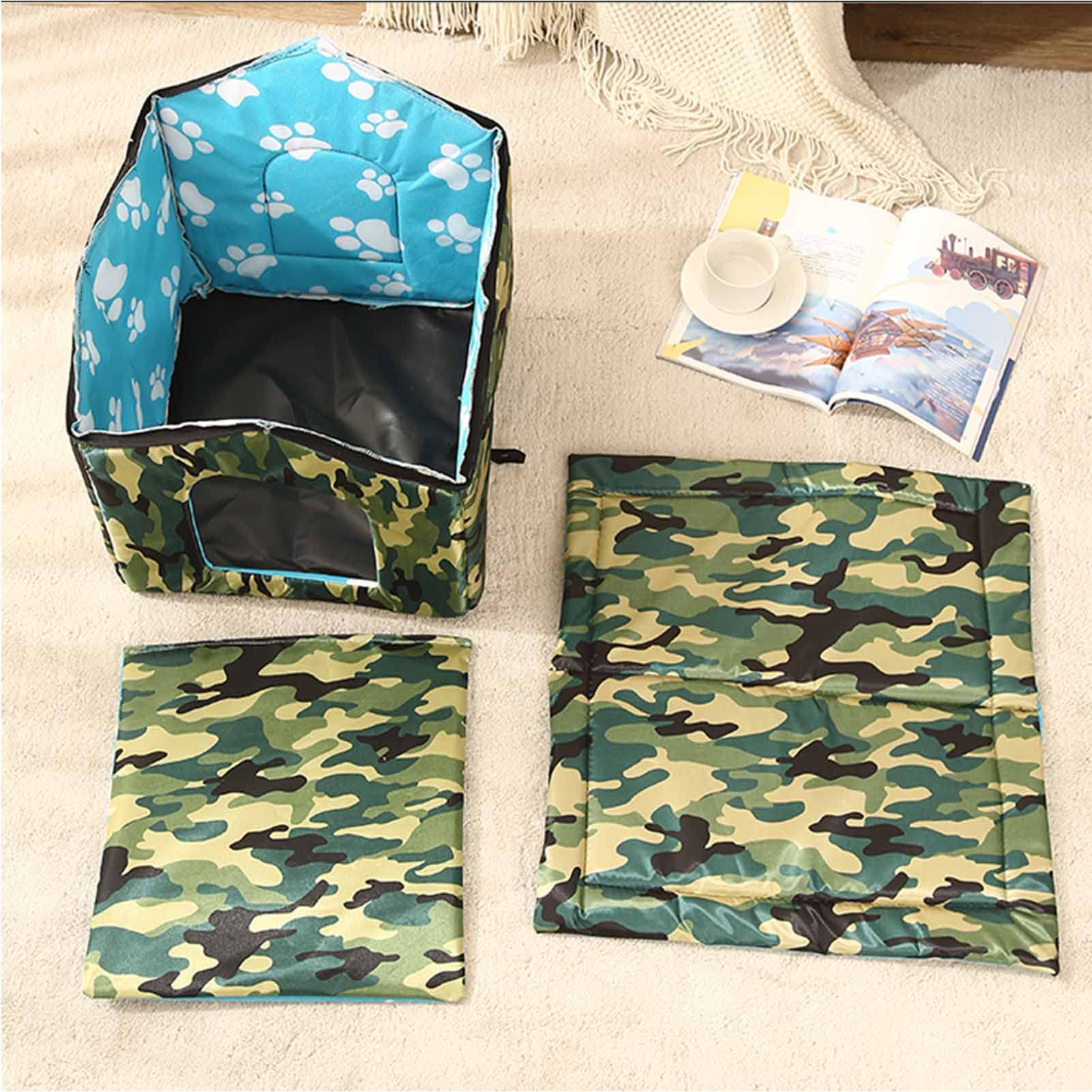 Cat Houses for Outdoor Cats, Feral Cats Dogs House, Weatherproof Warm and Insulated Cat House with Transparent Curtain Pet House, Stray Cats Shelter (Camouflage Green, Medium-Houses)