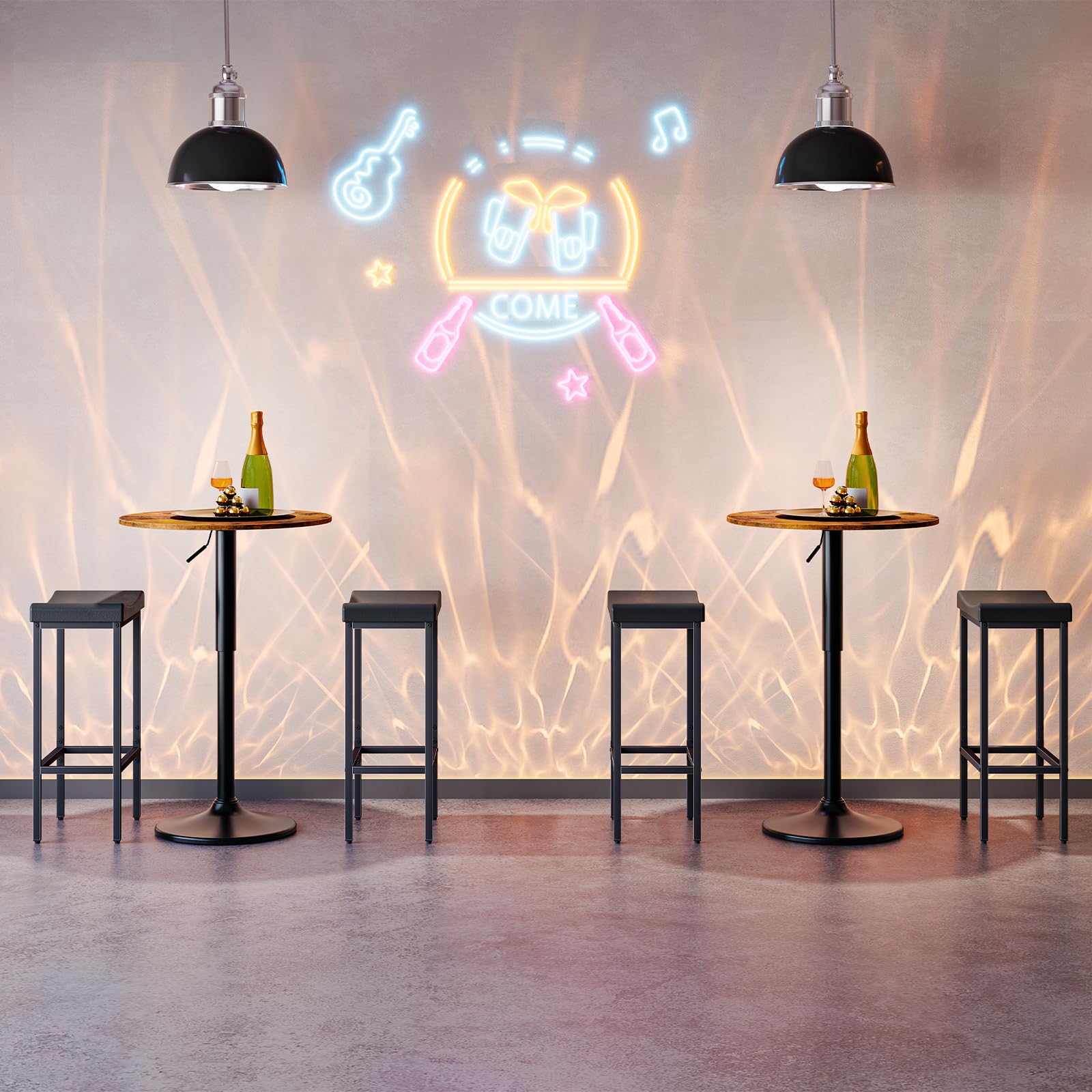 2 Pcs Bar Table, Height-Adjustable Round Pub Table 27-35.4 Inches with Sturdy Base, Modern Style, Easy to Assemble, Suitable for Small Space, Rustic Brown and Black