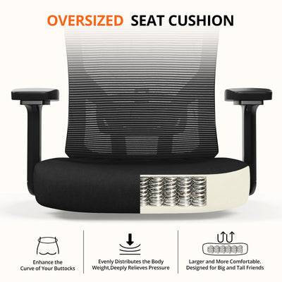 500 lbs Big and Tall Office Chair, Heavy Duty Mesh Desk Chairs with Comfort Spring-Supported Extra-Wide Seat Cushion, 3D Armrests, Ergonomic Breathable Computer Chair for Heavy People