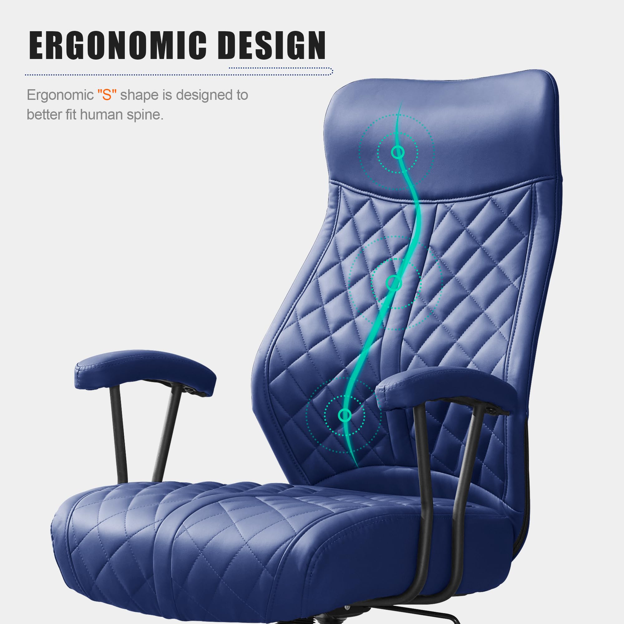 Modern Leather Office Chair, High Back Conference Room Chairs Mid-Century Reclining Office Chairs with Removable Pillow, Padded Executive Office Chair for Home, Office.