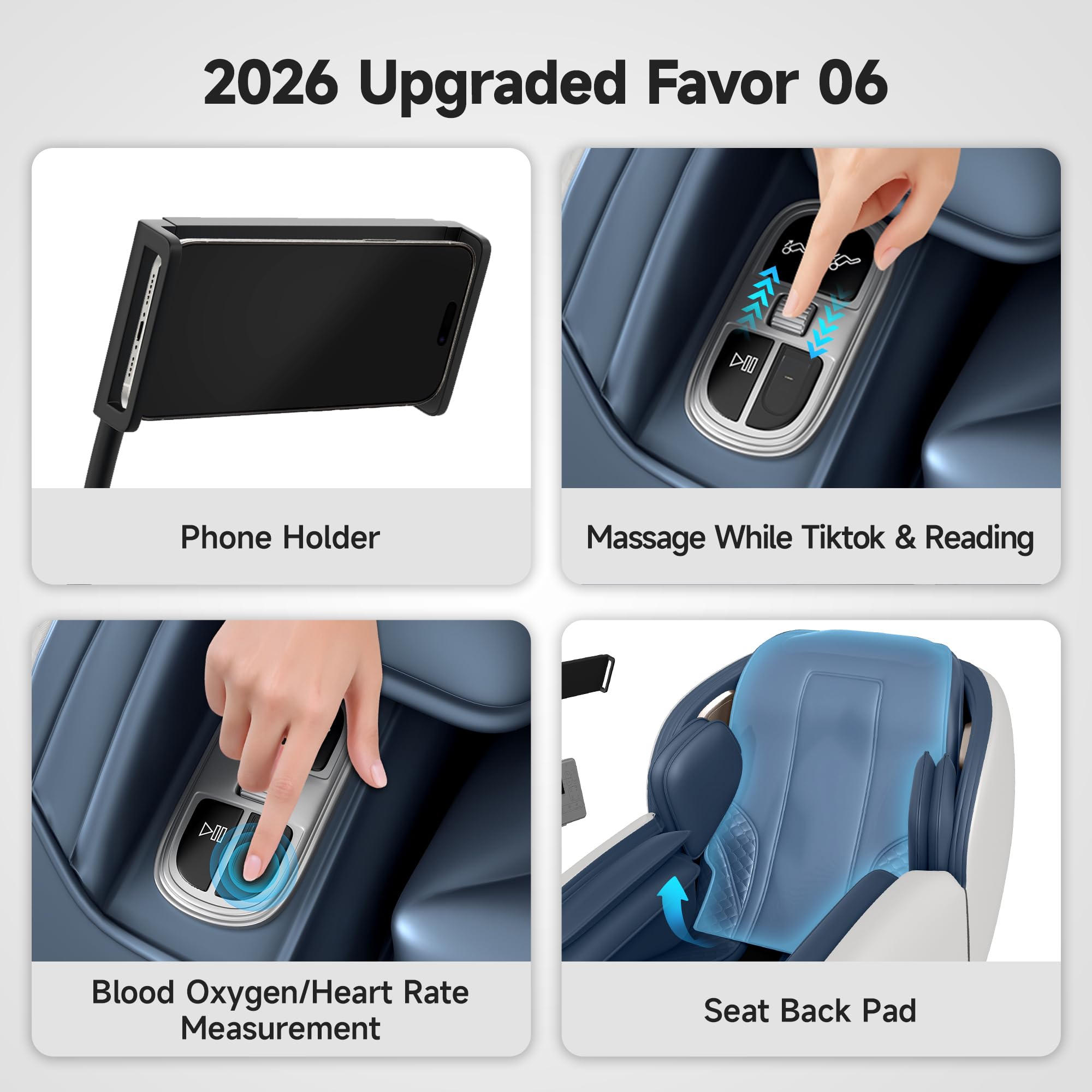 2026 Massage Chair Full Body, Zero Gravity SL-Track Massage Recliner with Added Phone Controller and Holder, Pause Button,Upgraded LCD Screen，APP Control and Child Lock, Favor-06, Blue