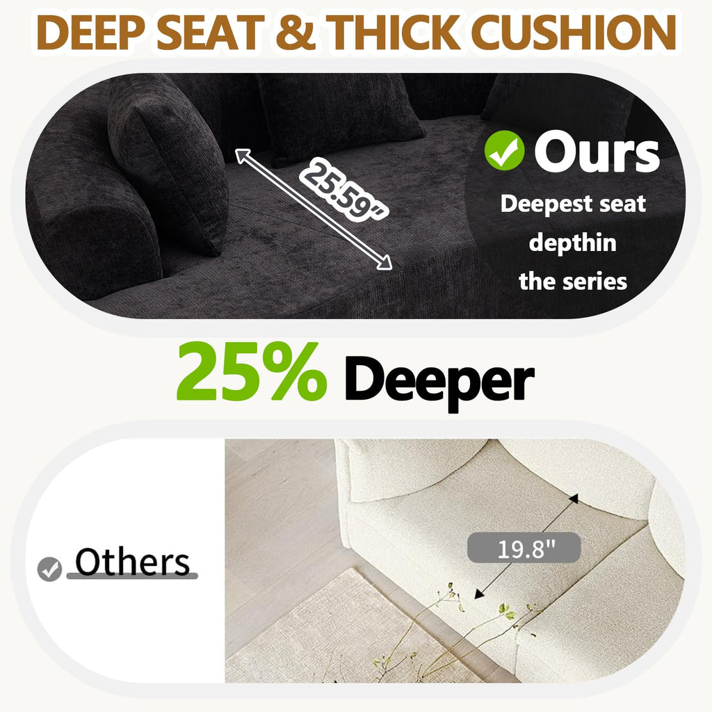 67" Curved Loveseat for Small Spaces, Black Curved Couches for Living room, Compression Sofa in a Box with 3 Pillows, Small Couch for Bedroom with Wide Armrest & Memory Foam, No Assembly Required