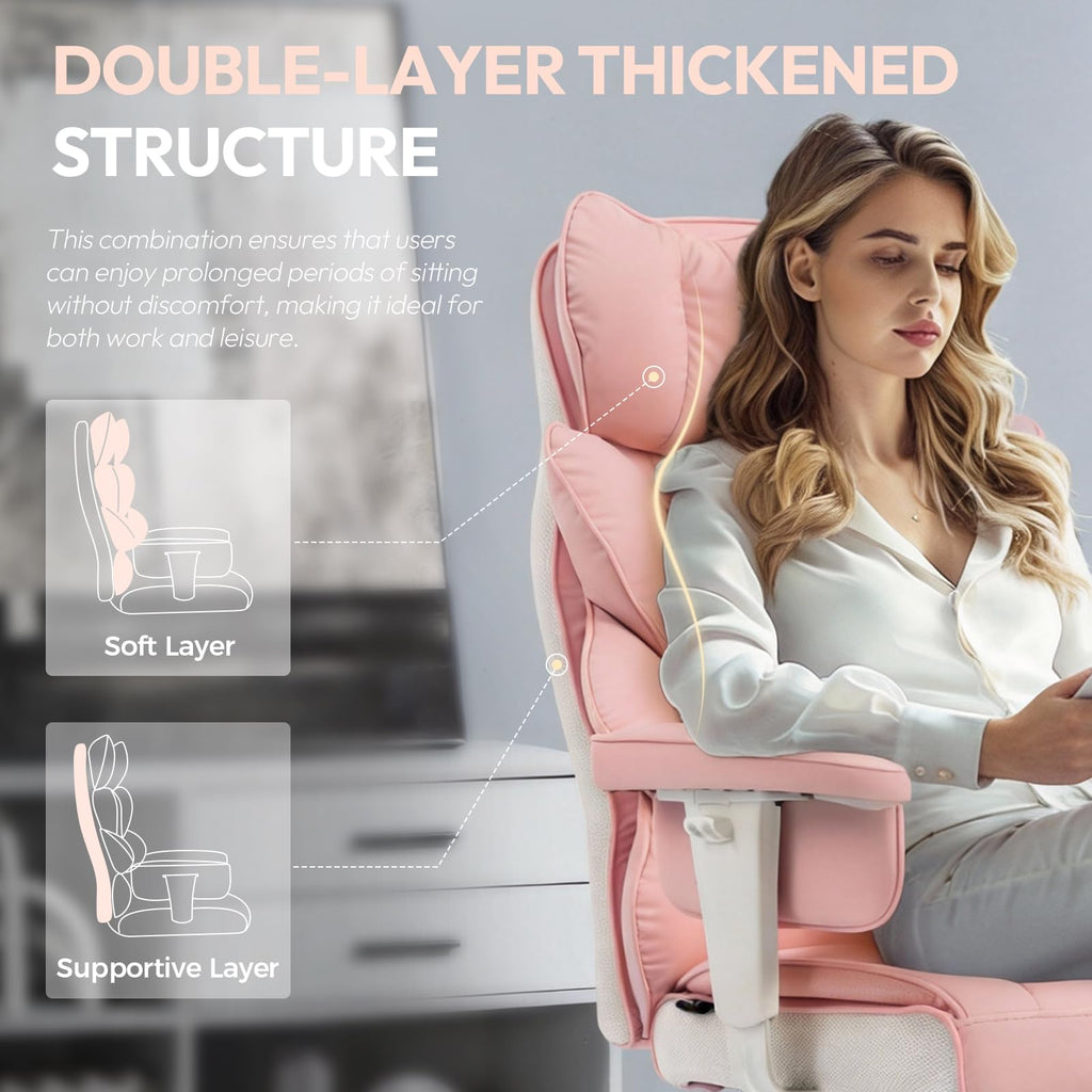 Big and Tall Office Chair with Pocket Springs Cushion,High Back Computer Gaming Chairs with Adjustable Armrests,Executive Desk Chairs with Lumbar Support and Footrest,PU Leather-Pink