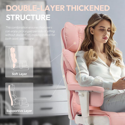 Big and Tall Office Chair with Pocket Springs Cushion,High Back Computer Gaming Chairs with Adjustable Armrests,Executive Desk Chairs with Lumbar Support and Footrest,PU Leather-Pink