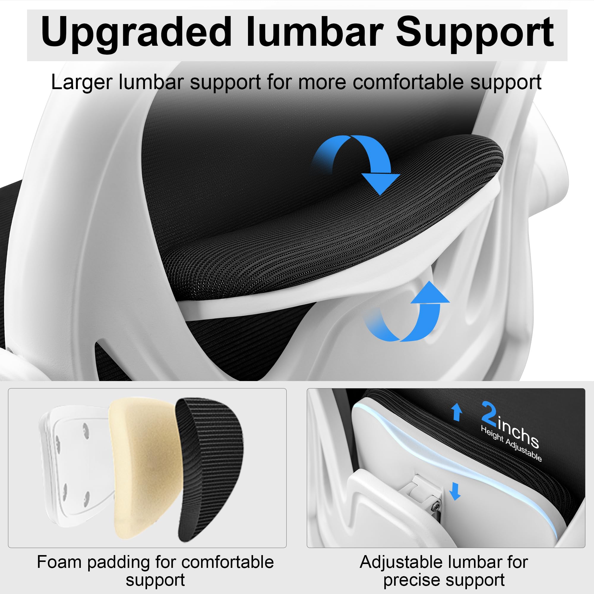 Drafting Chair Tall Office Chair with Flip-up Armrests, Adjustable Height, and Enhanced Lumbar Support - Ergonomic Rolling Stool, Back Support, and Adjustable Foot Rest Ring for Standing Desk White