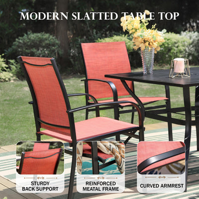 5 Pieces Patio Dining Set, Patio Table and Chairs Set for 4, 4 x Red Textilene Dining Chair and 42