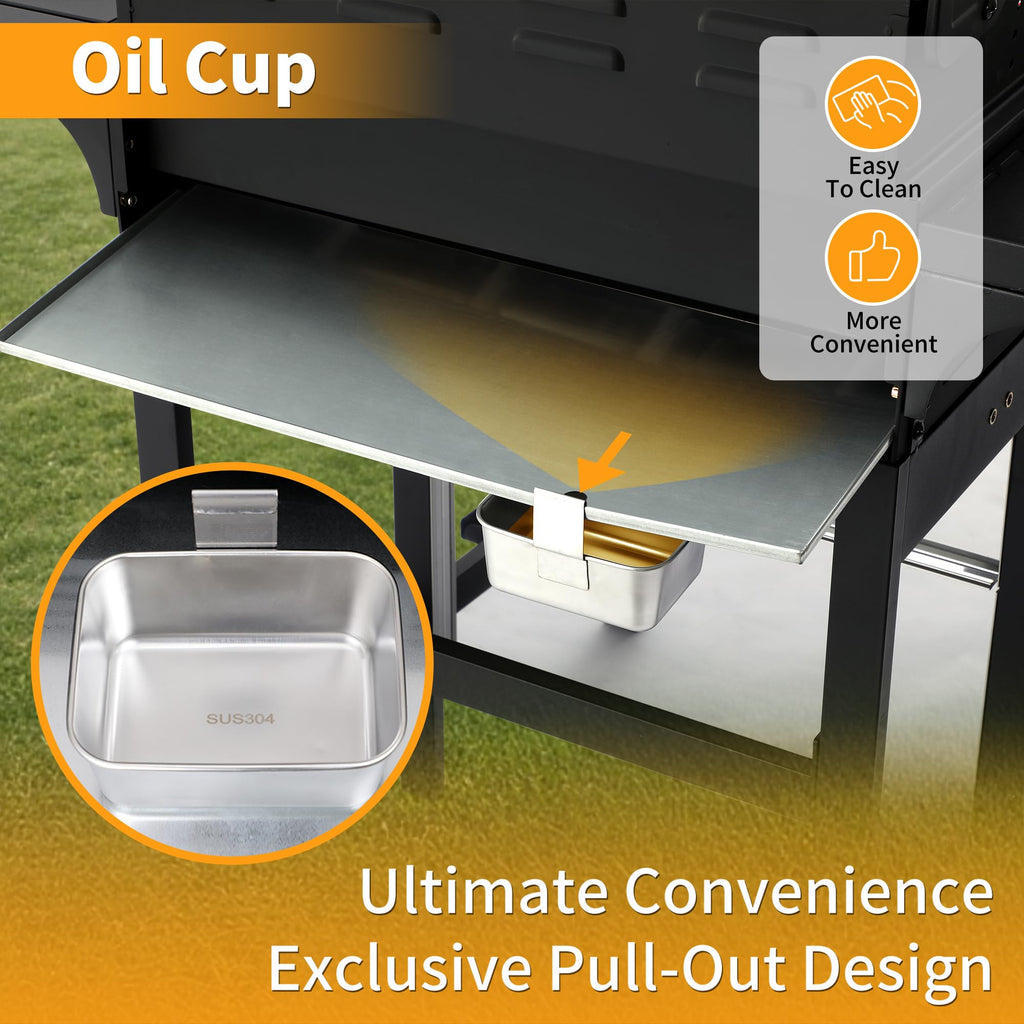 4 Burner Propane Gas Grill Combo w/Side Burner, 3-in-1 BBQ Grill with Charcoal Smoker & Griddle Plate, 46,750 BTU, 448 Sq.In. Stainless Steel Outdoor Cooking Station