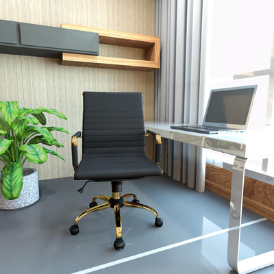 Modern Ergonomic Executive Office Chair, High-Back Leather Conference Desk Chair with Adjustable Height, Tilt Control, 360° Swivel & Gold Frame for Home Office