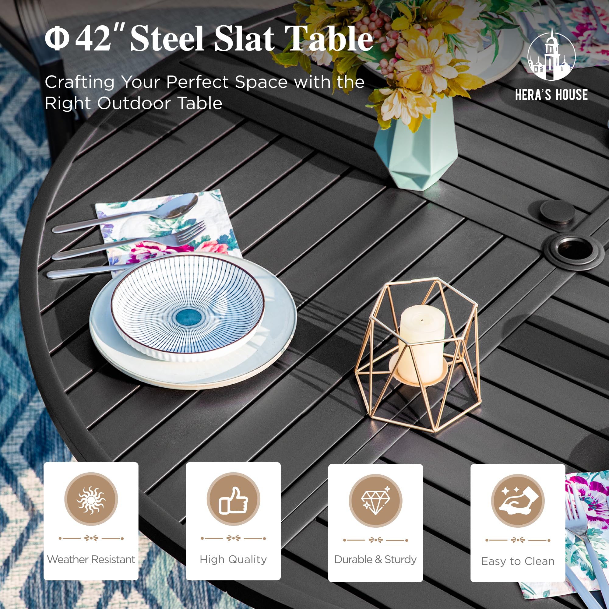 5 Pieces Patio Dining Set, Patio Table and Chairs Set for 4, 4 x Red Textilene Dining Chair and 42" Metal Round Table for Lawn Garden Backyard Deck