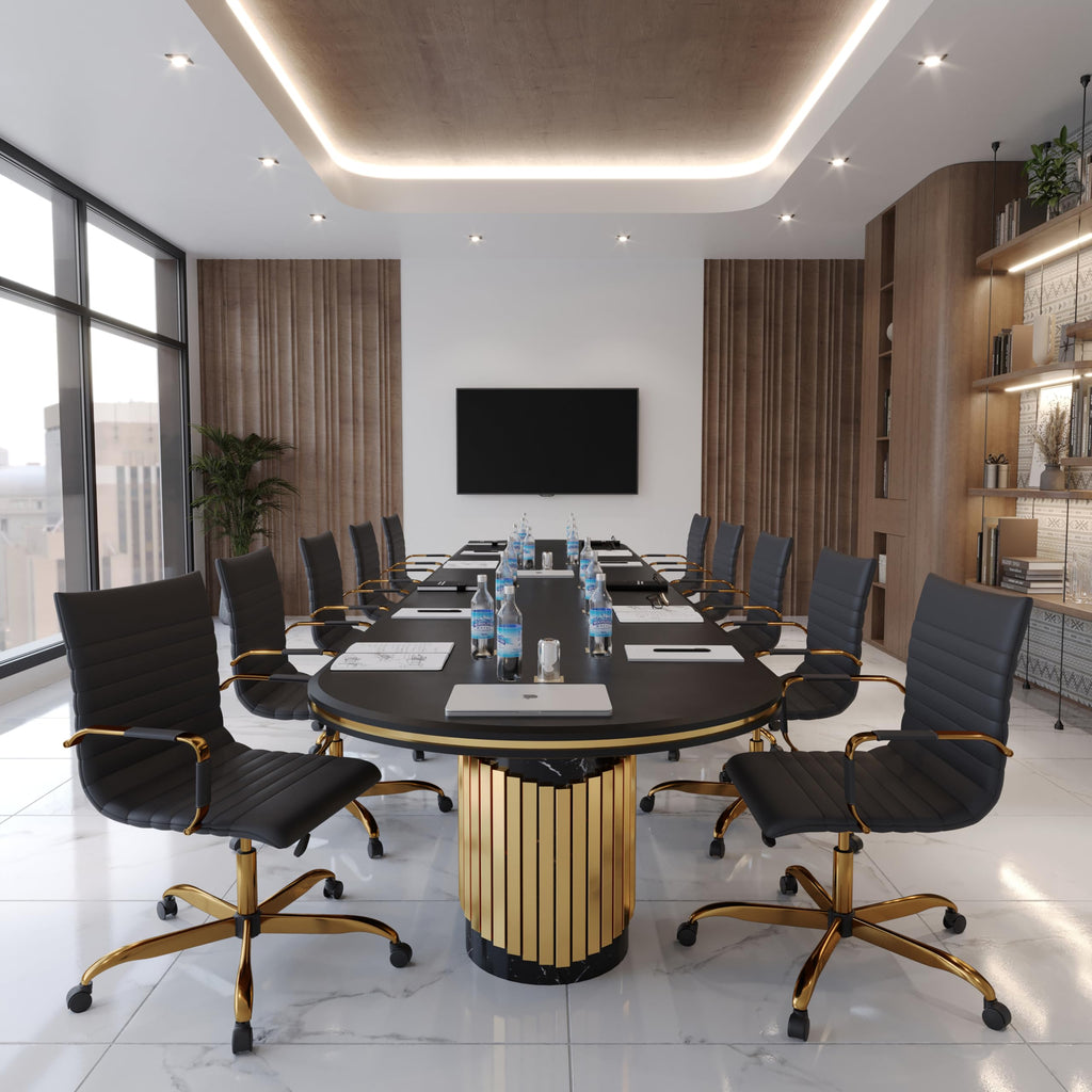 Modern Ergonomic Executive Office Chair, High-Back Leather Conference Desk Chair with Adjustable Height, Tilt Control, 360° Swivel & Gold Frame for Home Office