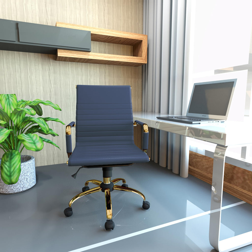 Modern Ergonomic Executive Office Chair, High-Back Leather Conference Desk Chair with Adjustable Height, Tilt Control, 360° Swivel & Gold Frame for Home Office