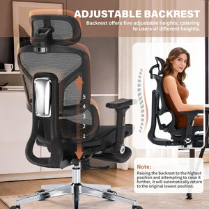 Ergonomic Office Chair with Footrest-Mesh Desk Chair with Adjustable Headrest, 5D Armrests, 3D Lumbar Support & Adjustable Backrest, High Back Swivel Computer Chairs, Heavy Duty Metal Base 400lbs