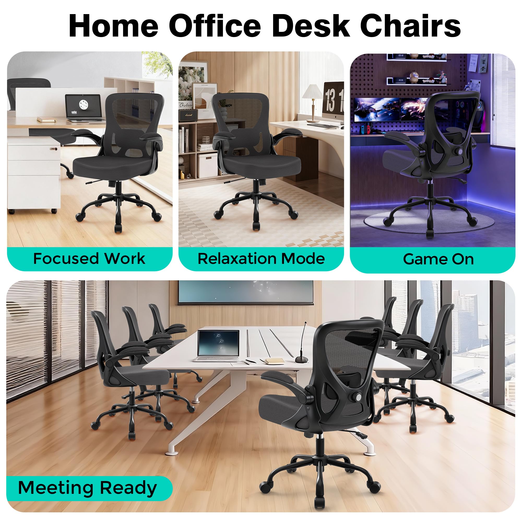 Office Chair - Ergonomic Breathable Mesh Desk Chair with Adjustable Lumbar Support and Flip-up Armrests - Executive High Back Rolling Swivel Comfortable Computer Gaming Chair for Home Office