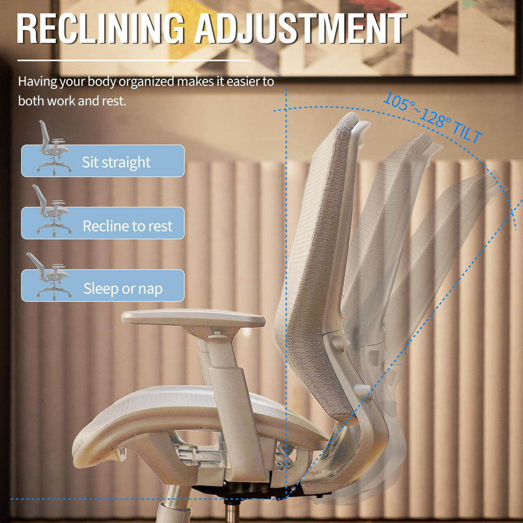 Mesh Office Chair, Ergonomic Computer Desk Chair, Sturdy Task Chair- Adjustable Lumbar Support & Armrests,Tilt Function,Comfort Wide Seat,Swivel Home Office Chair