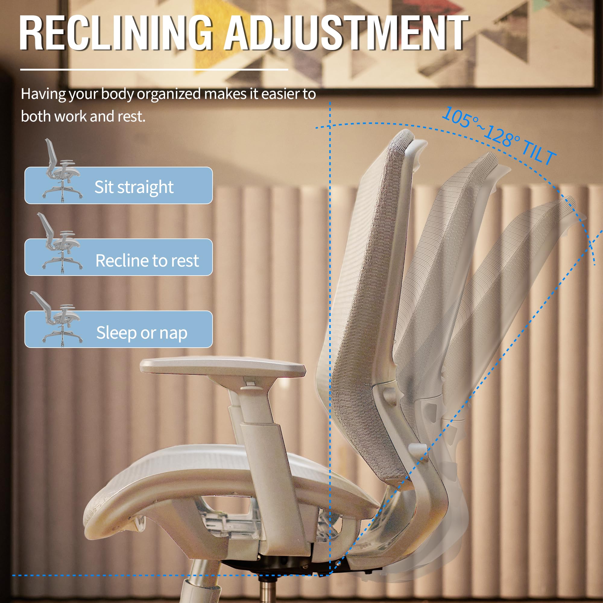 Mesh Office Chair, Ergonomic Computer Desk Chair, Sturdy Task Chair- Adjustable Lumbar Support & Armrests,Tilt Function,Comfort Wide Seat,Swivel Home Office Chair