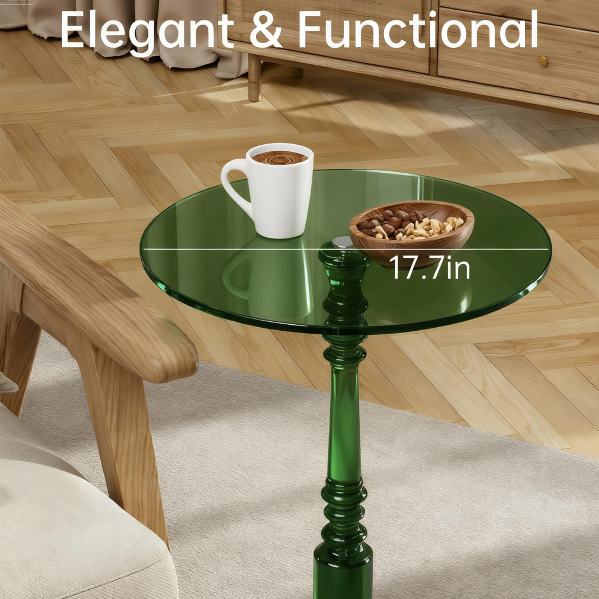 Modern Acrylic Side Table, Round Clear End Table for Living Room,Bedroom Lobby and Office Easy Assembly (Green, Large)