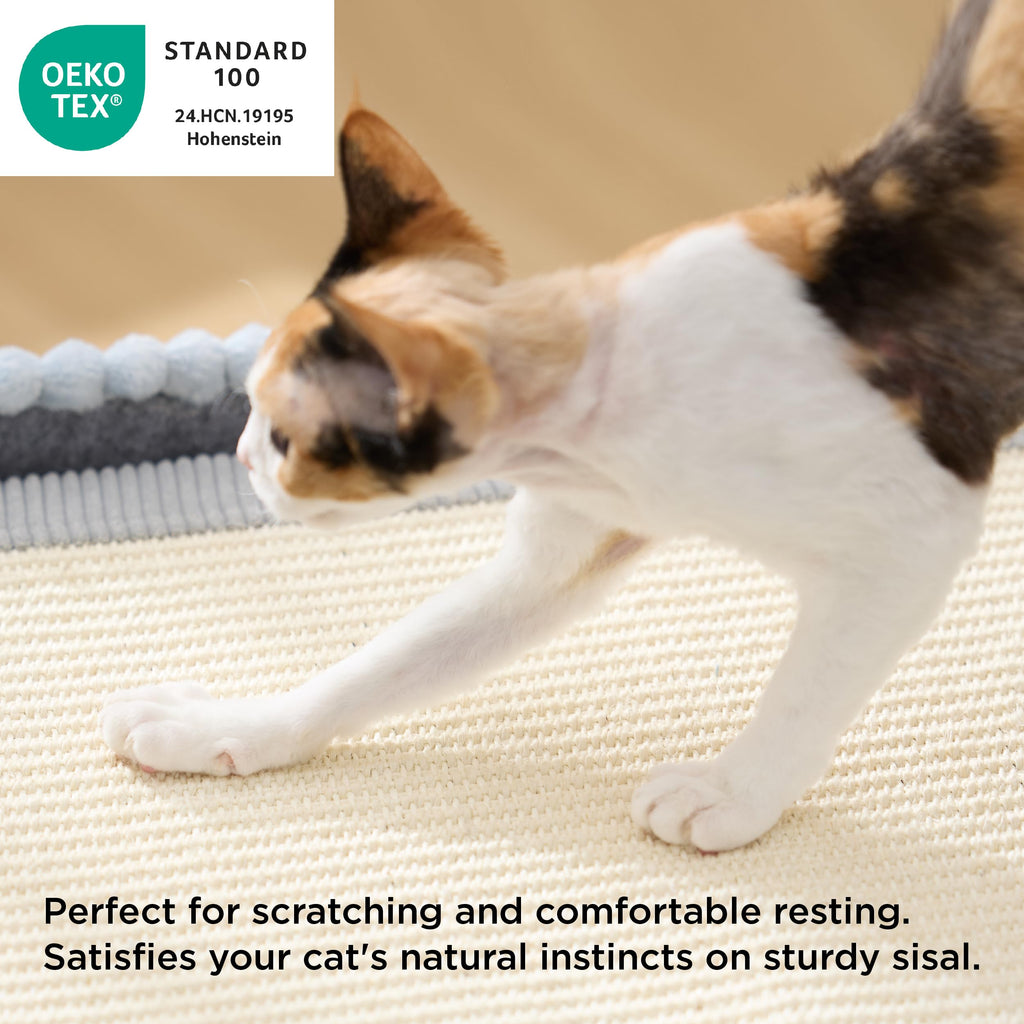 Large Cat Beds for Indoor Cats - Extra Wide Cat House with Scratch Removable Top Sisal Pad for Multi Cats, Foldable Cave Hideaway for Entertainment, 23.6x15.9x12.6inches, Blue