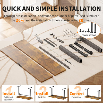 55 Inch Large Electric Standing Desk, Heights Adjustable, Sit to Stand Up, Work Home Office Computer Table for Study, Walking Pad, Writing, and Games, Wooden Desktop Desks, Brown