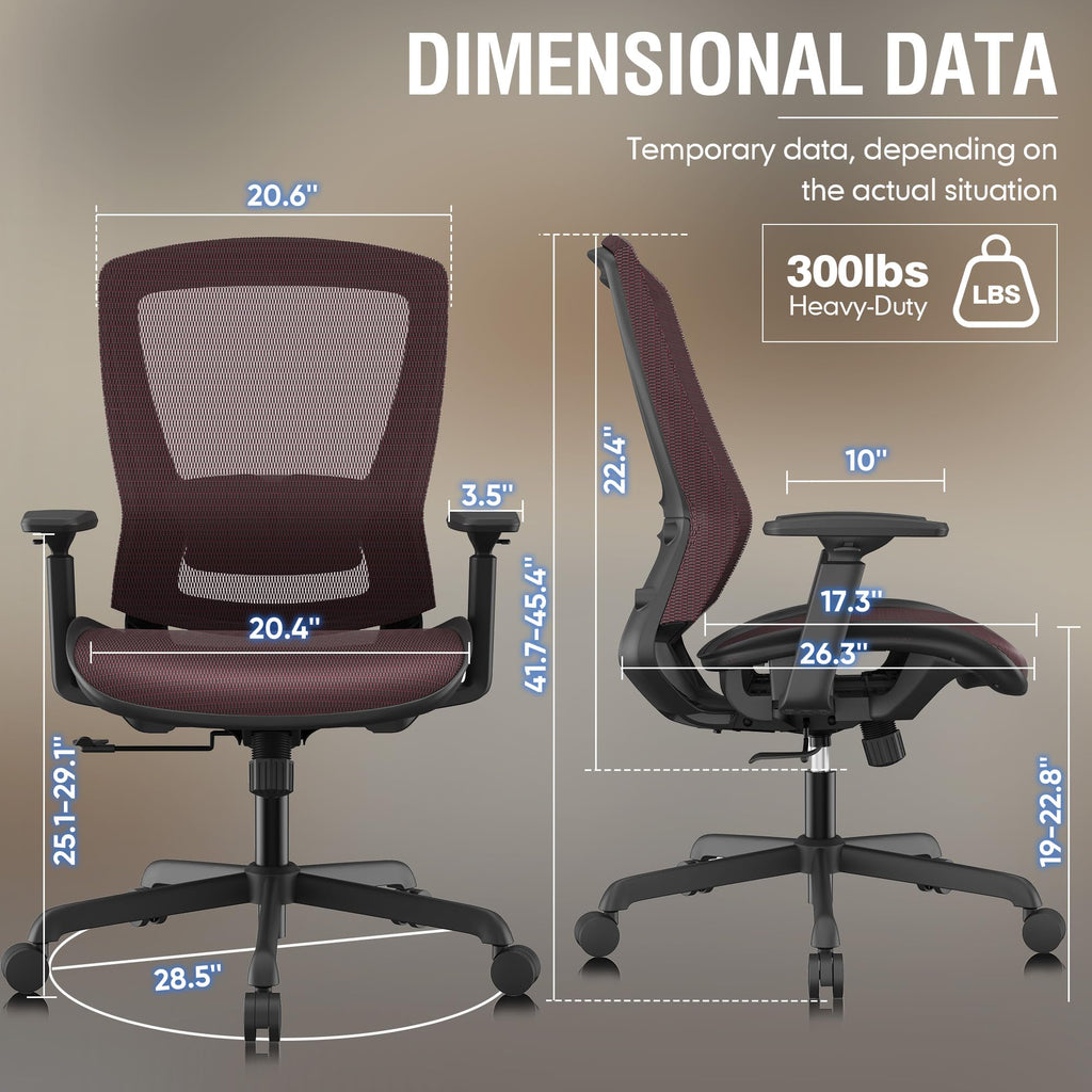 Office Chair,Ergonomic Computer Desk Chair,Sturdy Task Chair- Adjustable Lumbar Support & Armrests,Tilt Function,Comfort Wide Seat,Swivel Home Office Chair