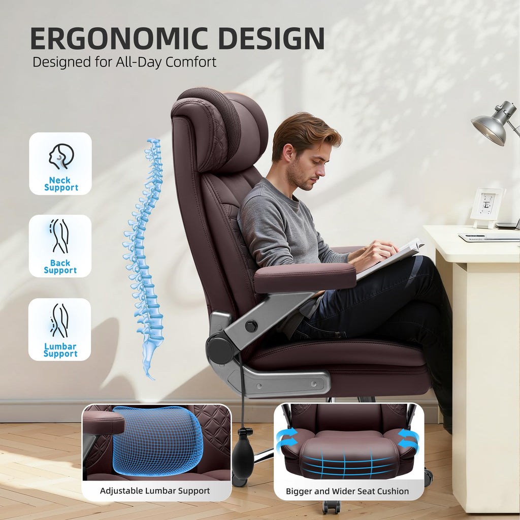 Office Desk Chair, Big and Tall Executive Office Computer Chair, Extra Wide 500LBS Heavy Duty Office Chair, High Back Ergonomic Office Gaming Chair with Adjustable Lumbar Support & 5D Flip Arms