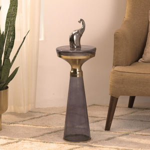 Modern Decorative Round Drink Table with Glass Base and Top with Gold Metal Accent, Martini, Gold Pedestal Table, Tall Side Table, Small Space end Table, for Living Room & Bedroom, Purple,Assembled