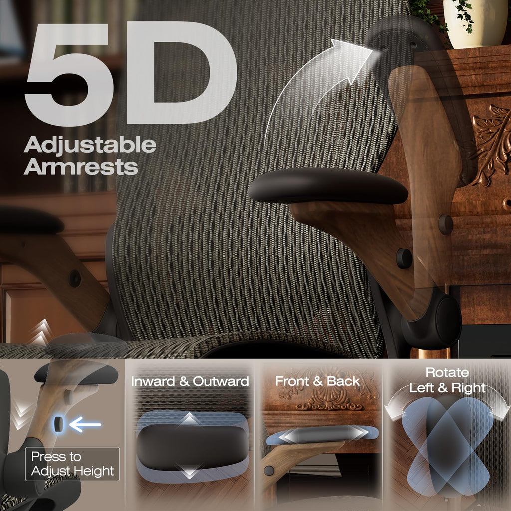 Ergonomic Office Chair with Footrest, Big and Tall Home Desk Chair with 5D Flip-Up Arms, Adjustable 3D Lumbar Support,High Back Rolling Computer Chair, Swivel Mesh Chairs (Coffee Break)