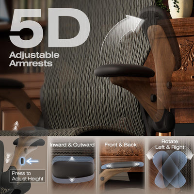 Ergonomic Office Chair with Footrest, Big and Tall Home Desk Chair with 5D Flip-Up Arms, Adjustable 3D Lumbar Support,High Back Rolling Computer Chair, Swivel Mesh Chairs (Coffee Break)