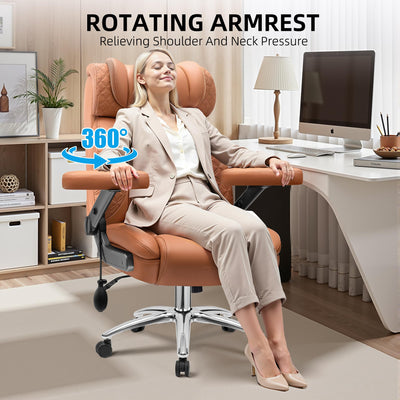 Office Chair, 5D Flip Arm Ergonomic Desk Chair with Adjustable Lumbar Support for Back Pain, Extra Wide 500LBS Comfy Big and Tall Office Chair, Executive Leather Computer Game Chair for Heavy People
