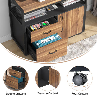 55-inch L Shaped Desk with Drawer Cabinet, Executive Computer Desk and lateral File Cabinet, 2 Piece Home Office Furniture with Drawers for Hanging File, Doors with Locks (Brown, 55 inches)