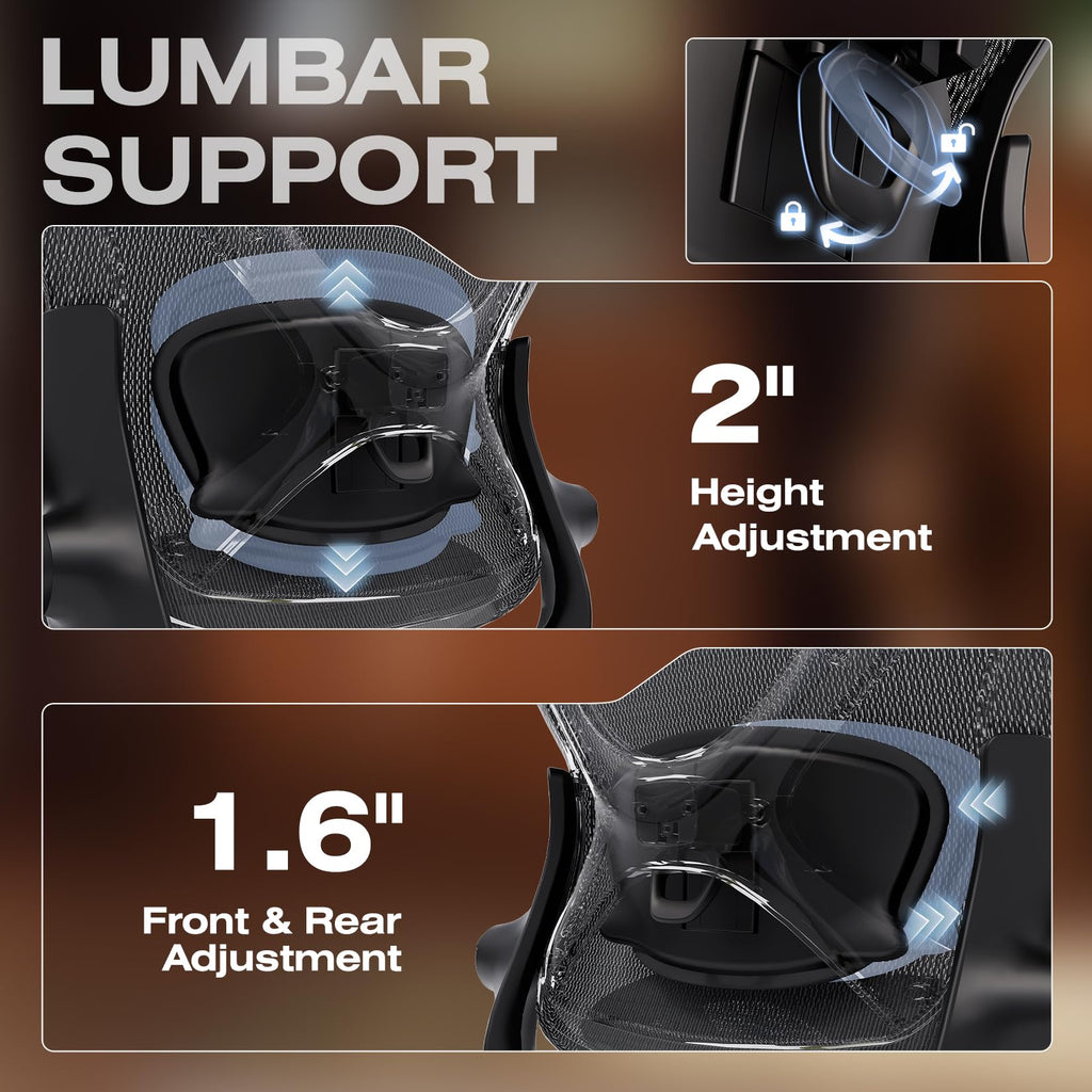 Ergonomic Office Chair with Footrest, Big and Tall Home Desk Chair with 5D Flip-Up Arms, Adjustable 3D Lumbar Support,High Back Rolling Computer Chair, Swivel Mesh Chairs (Library Oak)