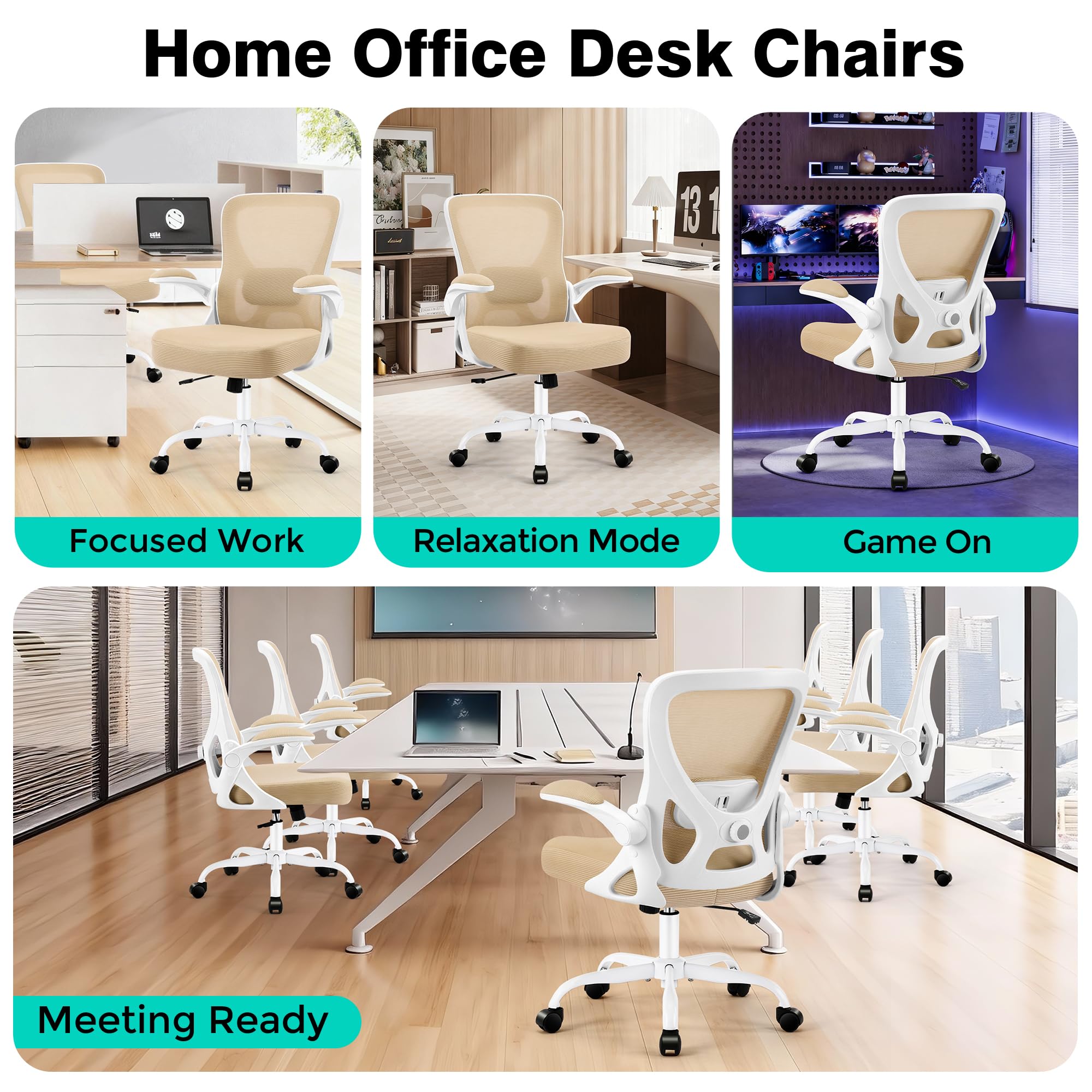 Office Chair - Ergonomic Breathable Mesh Desk Chair with Adjustable Lumbar Support and Flip-up Armrests - Executive High Back Rolling Swivel Comfortable Computer Gaming Chair for Home Office