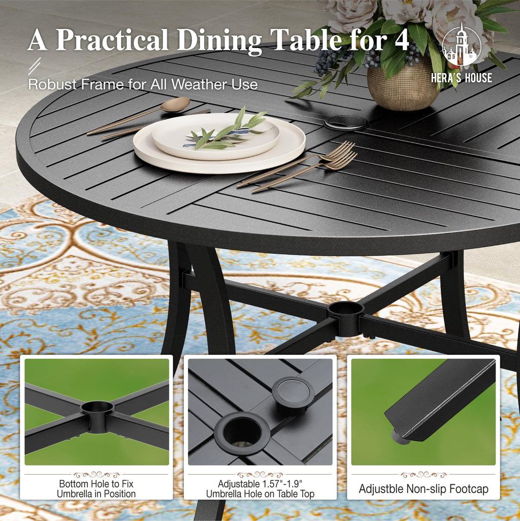 5 Pieces Patio Dining Set, Patio Table and Chairs Set for 4, 4 x Red Textilene Dining Chair and 42" Metal Round Table for Lawn Garden Backyard Deck